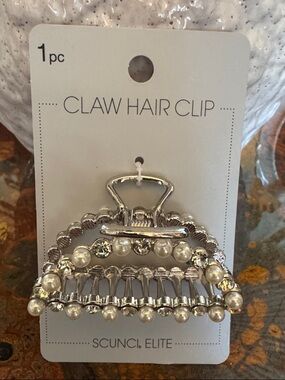 scunci Silver Pearl & Rhinestone Claw Hair Clip